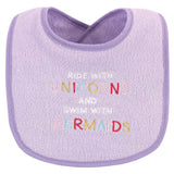 Luvable Friends Unisex Baby Cotton Drooler Bibs with Fiber Filling, Unicorns And Mermaids, One Size