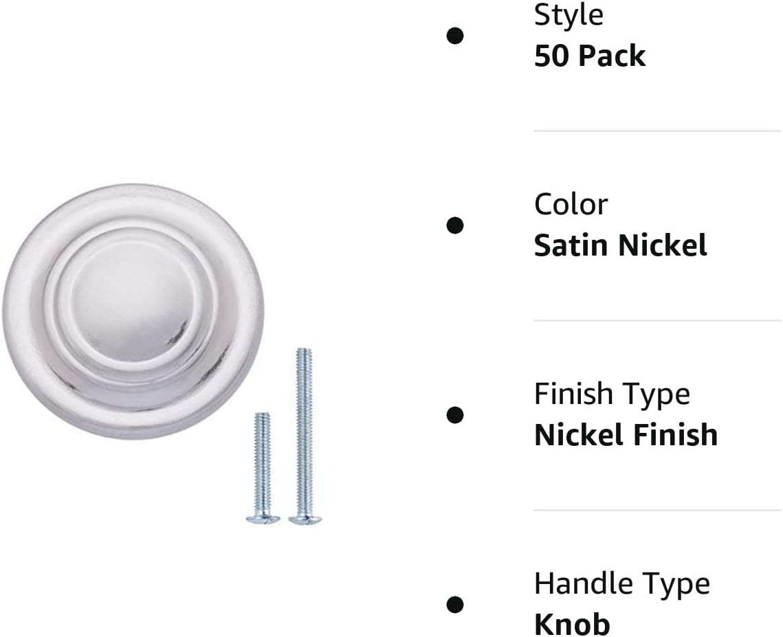 Amazon Basics Traditional Top Ring Cabinet Knob 1.25-inch Diameter Satin Nickel 50-Pack