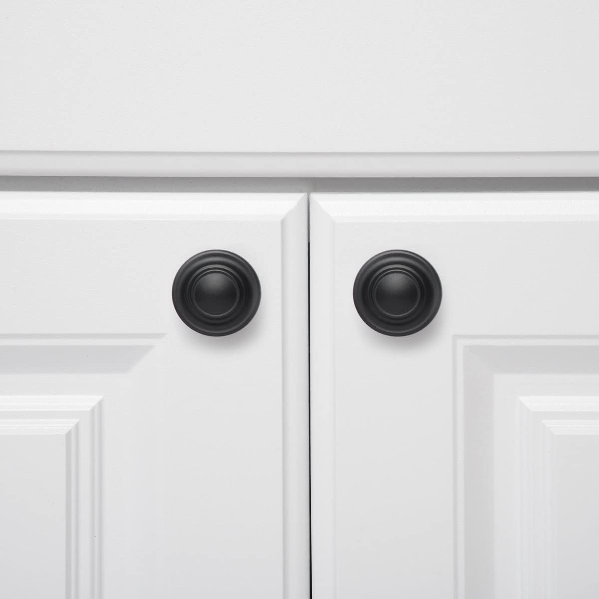 AmazonBasics Cabinet Knobs Traditional Top Rings Cabinet Knob Flat Black 1.25 inches Diameter Pack of 10