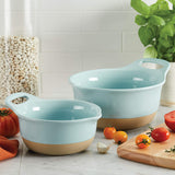 Rachael Ray 47524 Cityscapes Ceramic Mixing Bowl Set, Light Blue 2-Piece