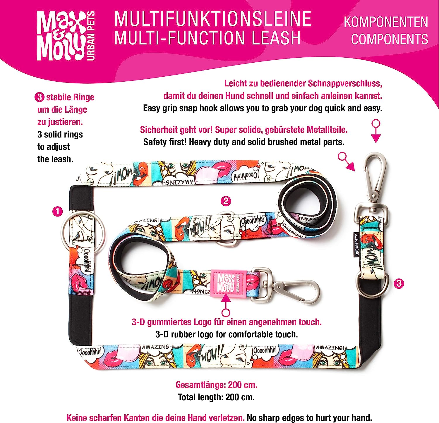 Max & Molly Latte MultiFunction Leash for Dog Large