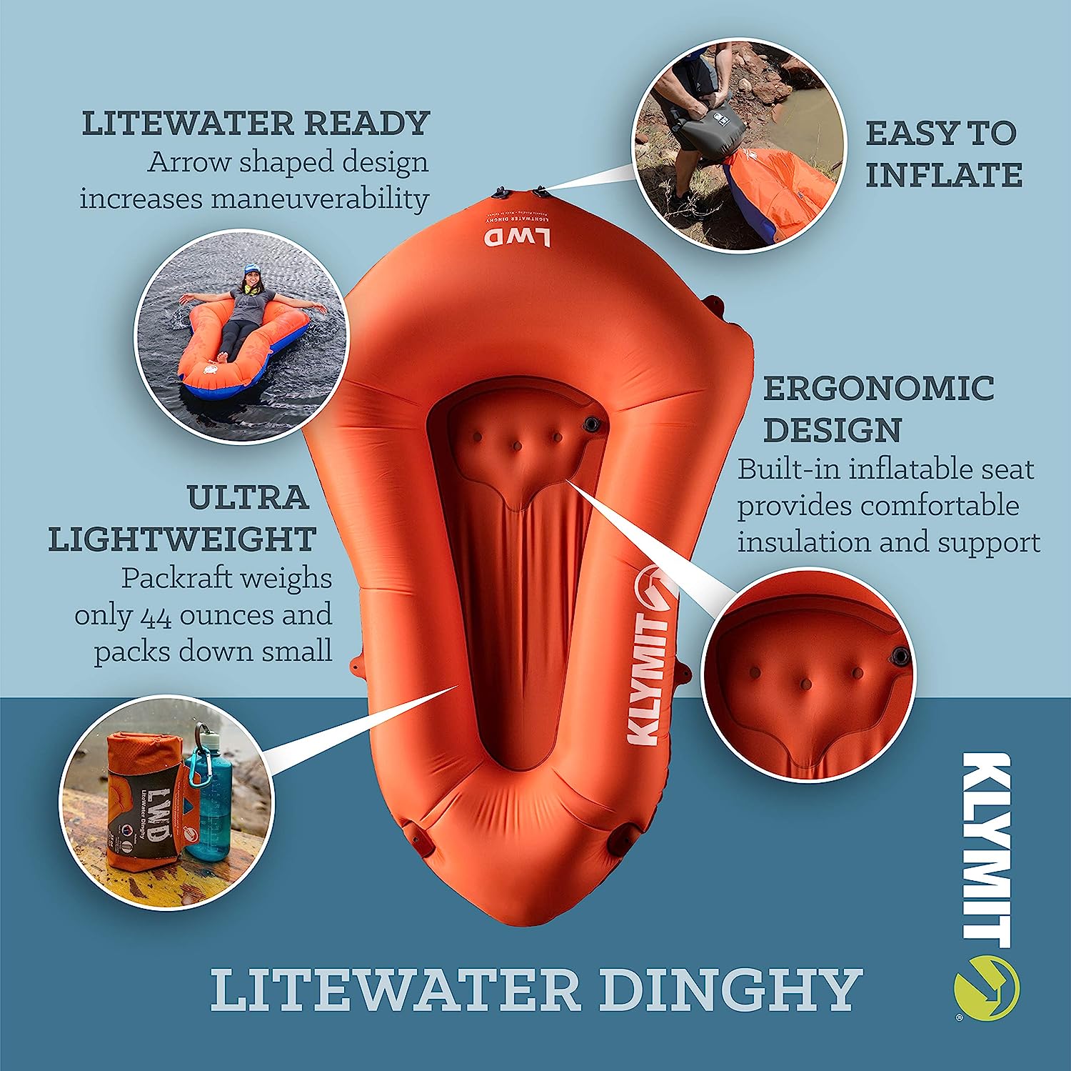 KLYMIT LITEWATER DINGHY LWD Packraft Inflatable Travel Kayak