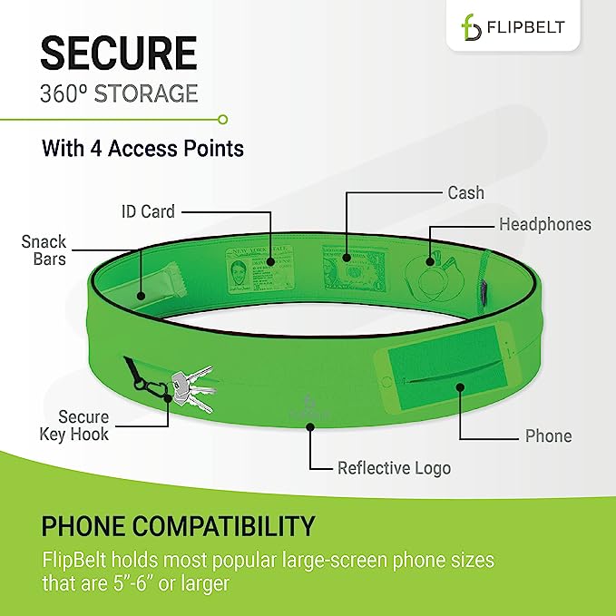FlipBelt Running Belt for Phones Storage Running Waist Pack Classic Edition Size S
