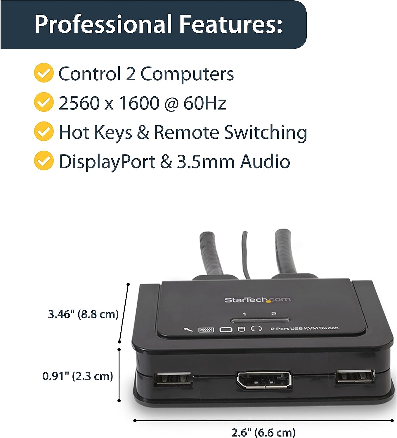 StarTech.com 2 Port DisplayPort KVM Switch with Audio Remote Control Switch
