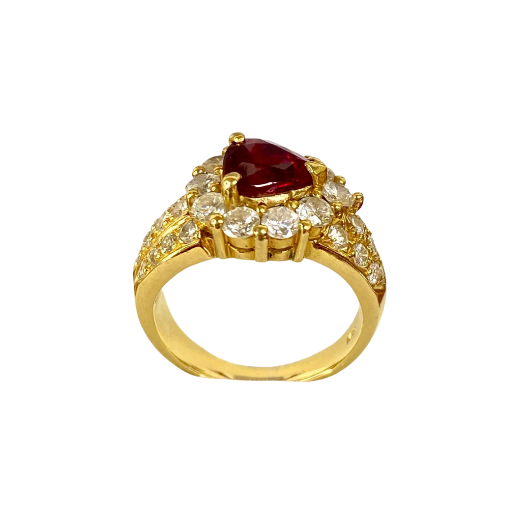 18K Yellow Gold Ruby With Diamond Ring
