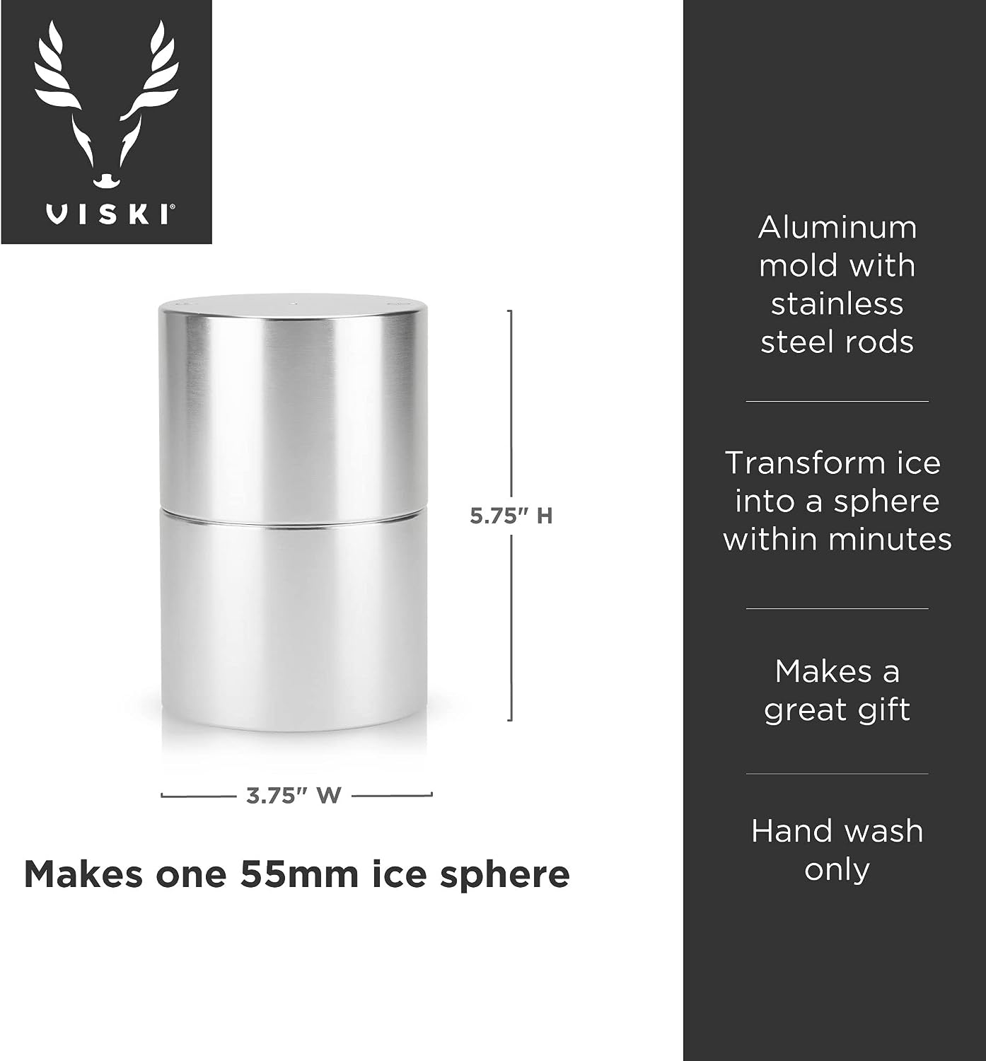 Viski Ice Ball Press Aluminum Ice Press 55mm Or 2.1in Silver
